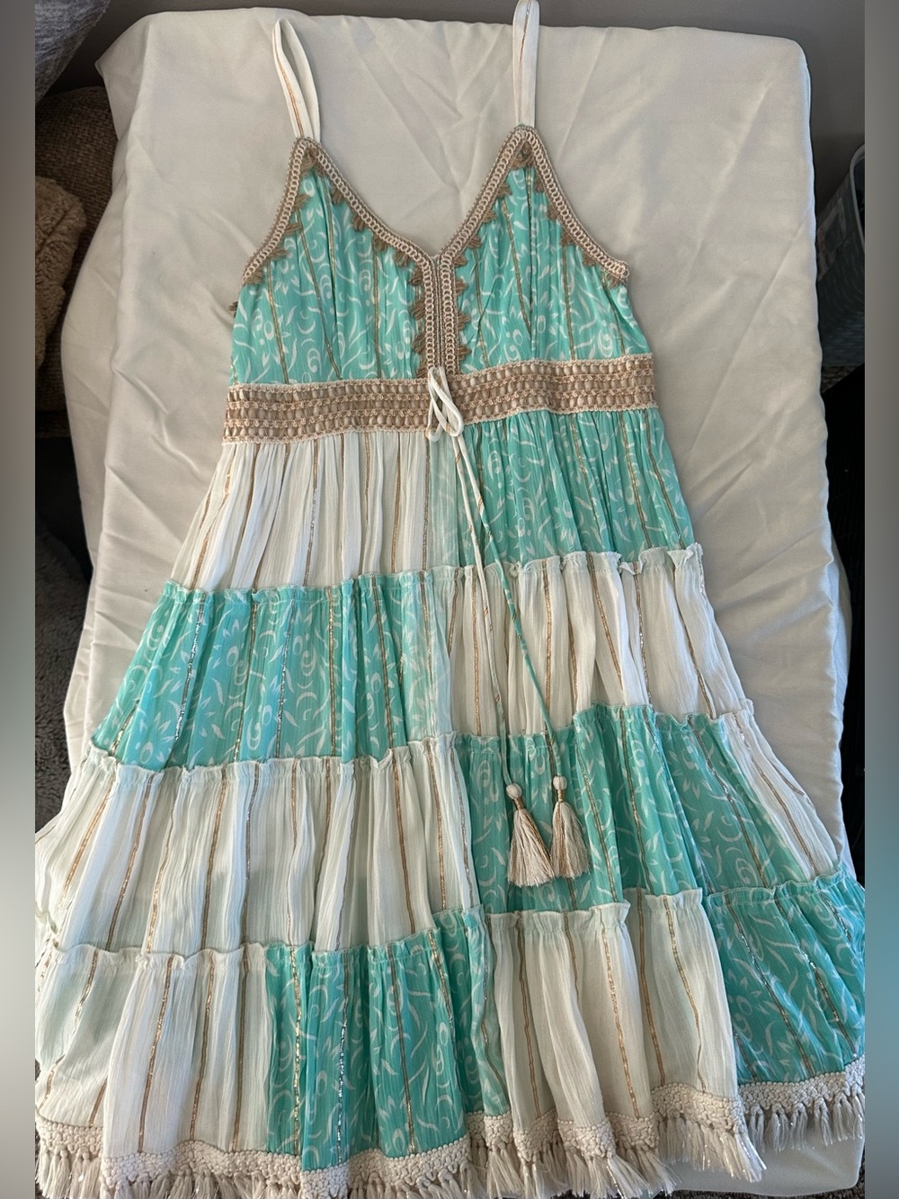 Women’s Tank Top Twirl Dress - Teal/White